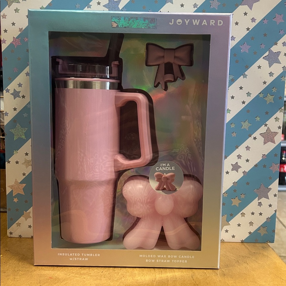 Pink Insulated Tumbler Gift Set with Bow Candle
